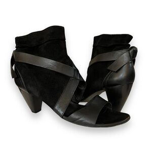 Paul Green Black Suede Leather Perforated Open-Toe Cone Heel Knot Sandal 7.5